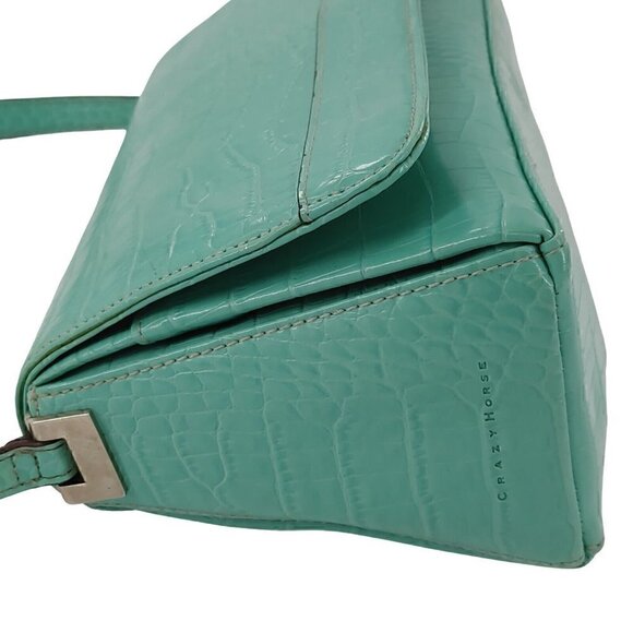 CRAZY HORSE Liz Claiborne Turquoise Embossed Croc Faux Leather Shoulder Bag - Picture 7 of 13